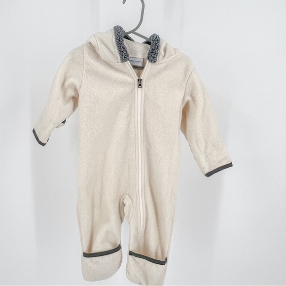 Columbia Tiny Bear White/Gray Fleece Zip-Front Baby Bunting Winter Suit 6-12M - Picture 1 of 4